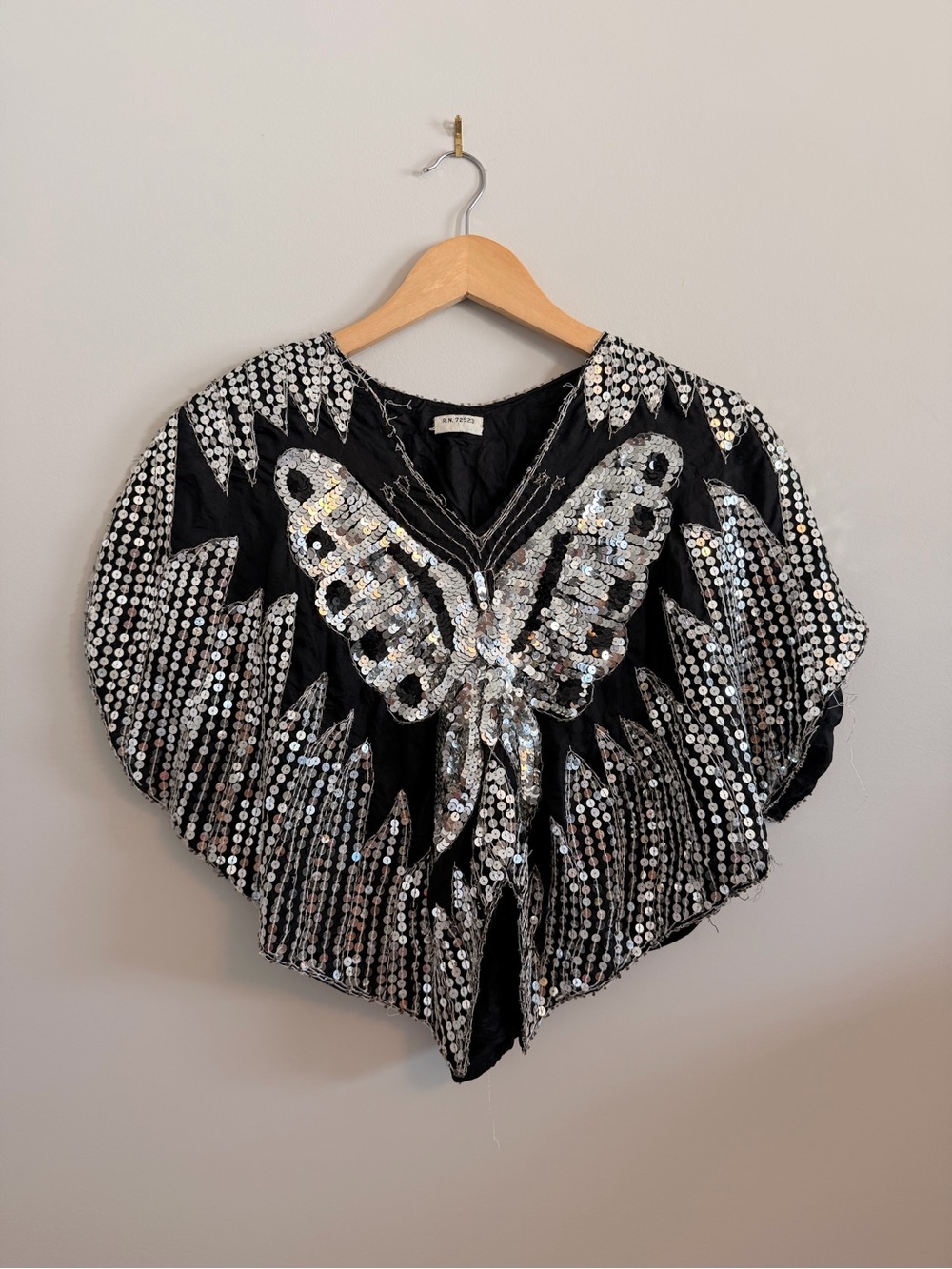 Black Sequin Butterfly Poncho Top